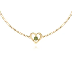 Peridot Armband, 9 Karat Gelbgold Peridot Rund Einzel Stein Herz 19cm Armband