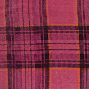 Pink, Navy Blue and Orange Tartan Silk Blend Velvet