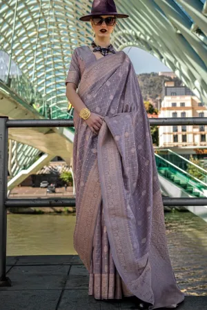 Purply Gray Katan Silk Weaving Worked Designer Saree