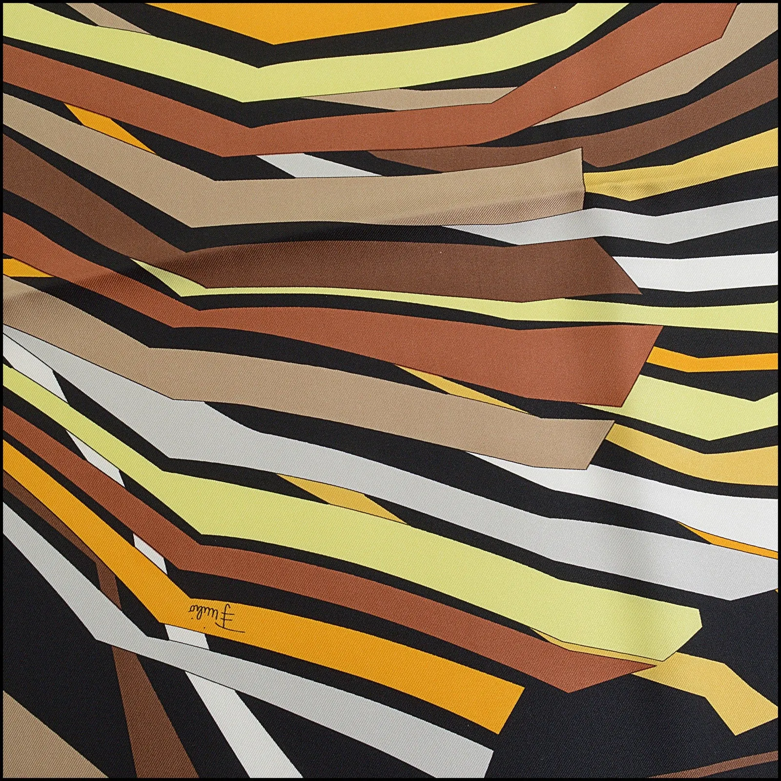 RDC14297 EMILIO PUCCI Black/Yellow/Brown Concentric Lines 90cm Square Silk Scarf