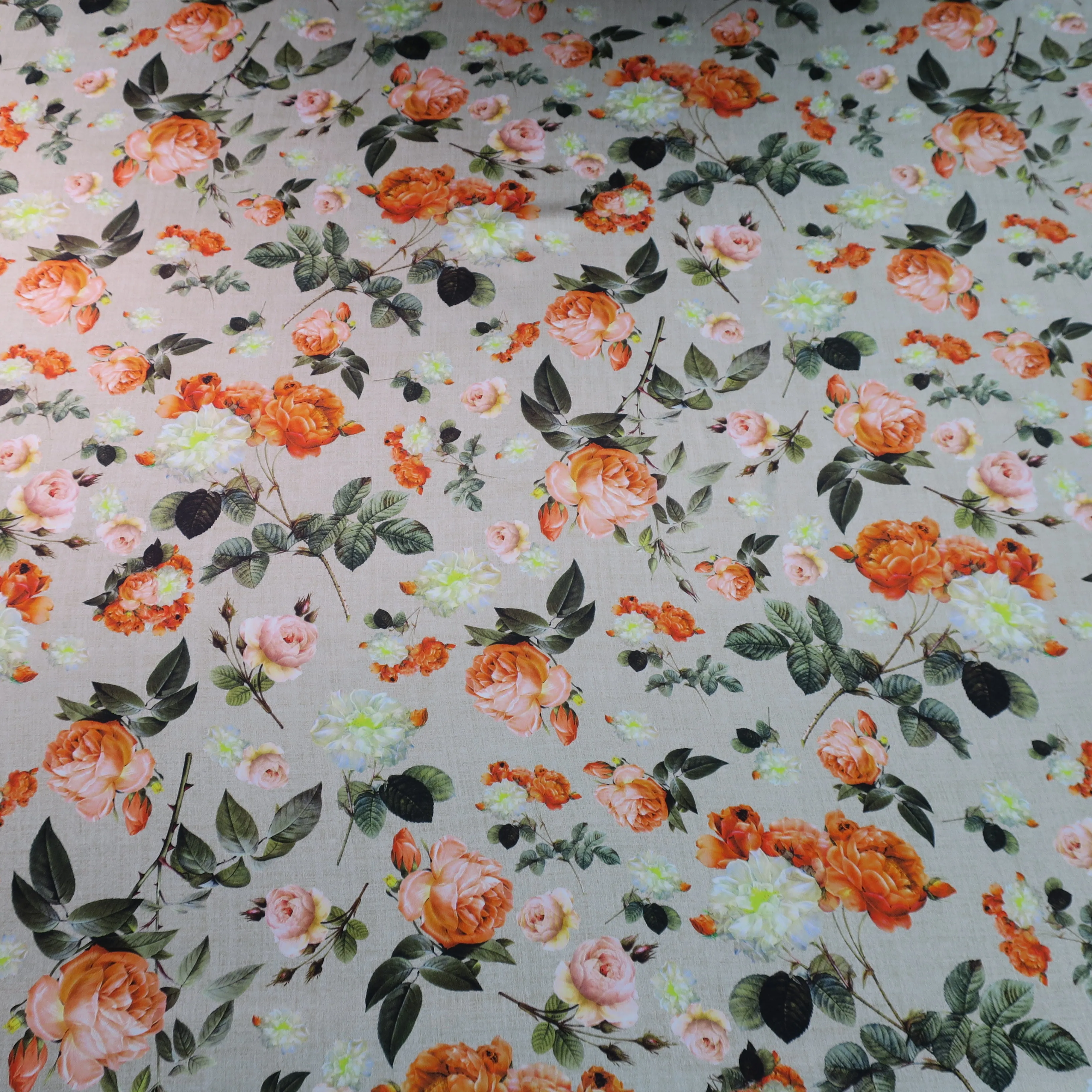 Red and White Roses Printed Silk Charmeuse Fabric