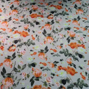 Red and White Roses Printed Silk Charmeuse Fabric