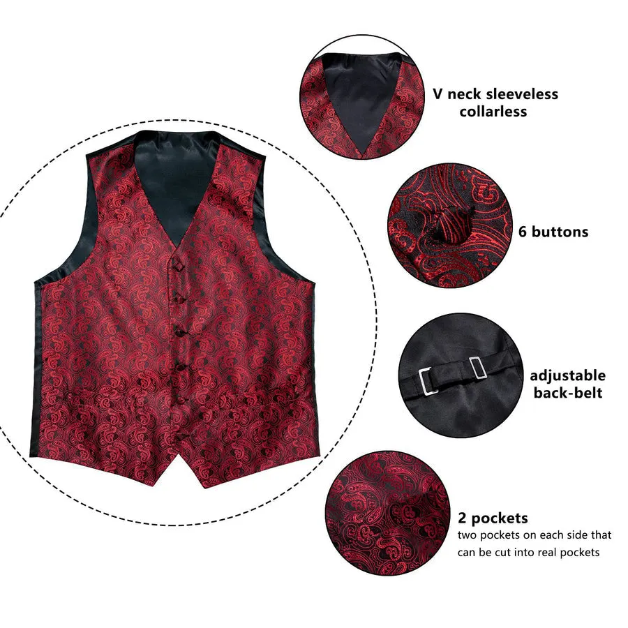 Regal Black & Crimson Paisley Silk Vest Set