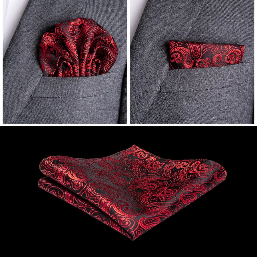 Regal Black & Crimson Paisley Silk Vest Set