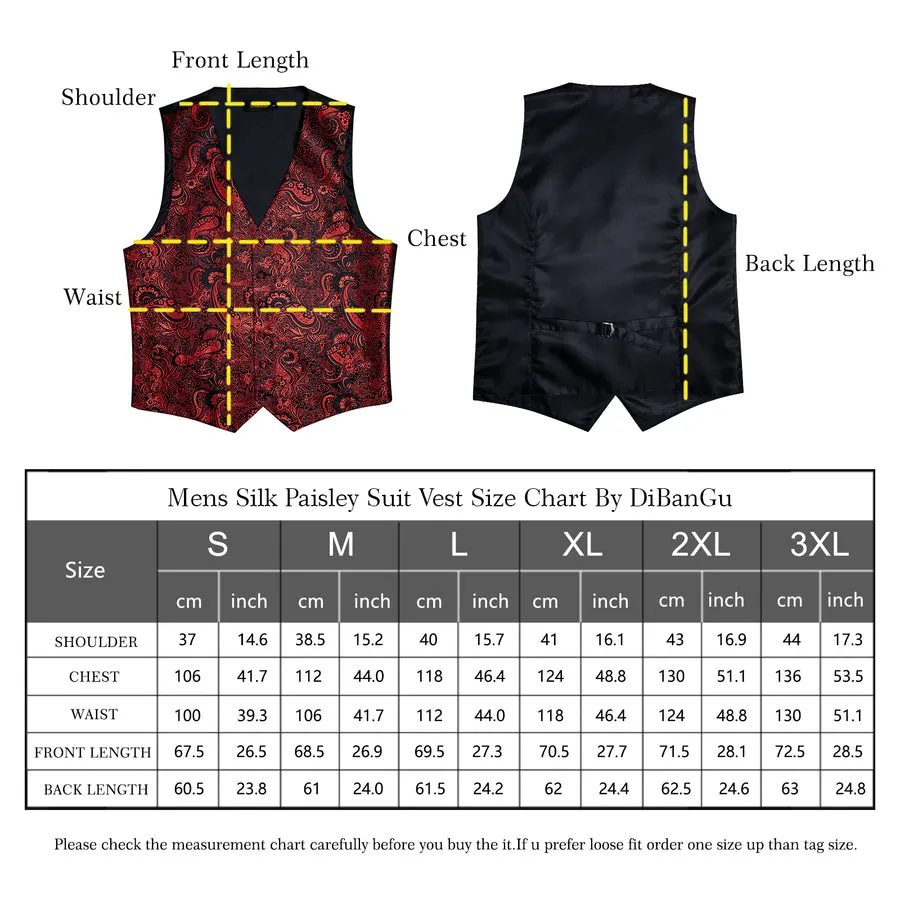 Regal Black & Crimson Paisley Silk Vest Set