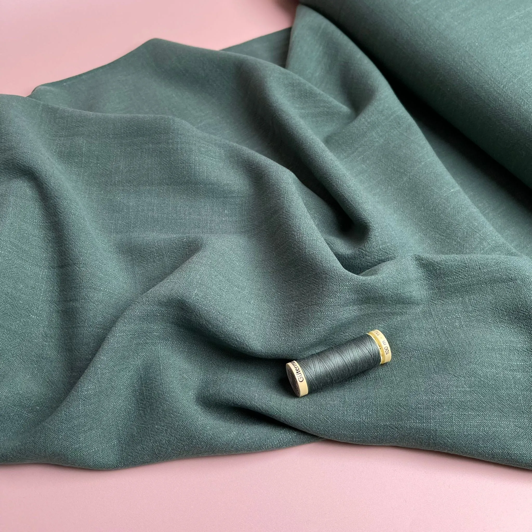 REMNANT 1.20 Metres - Flow Bottle Green Viscose Linen Blend Dress Fabric