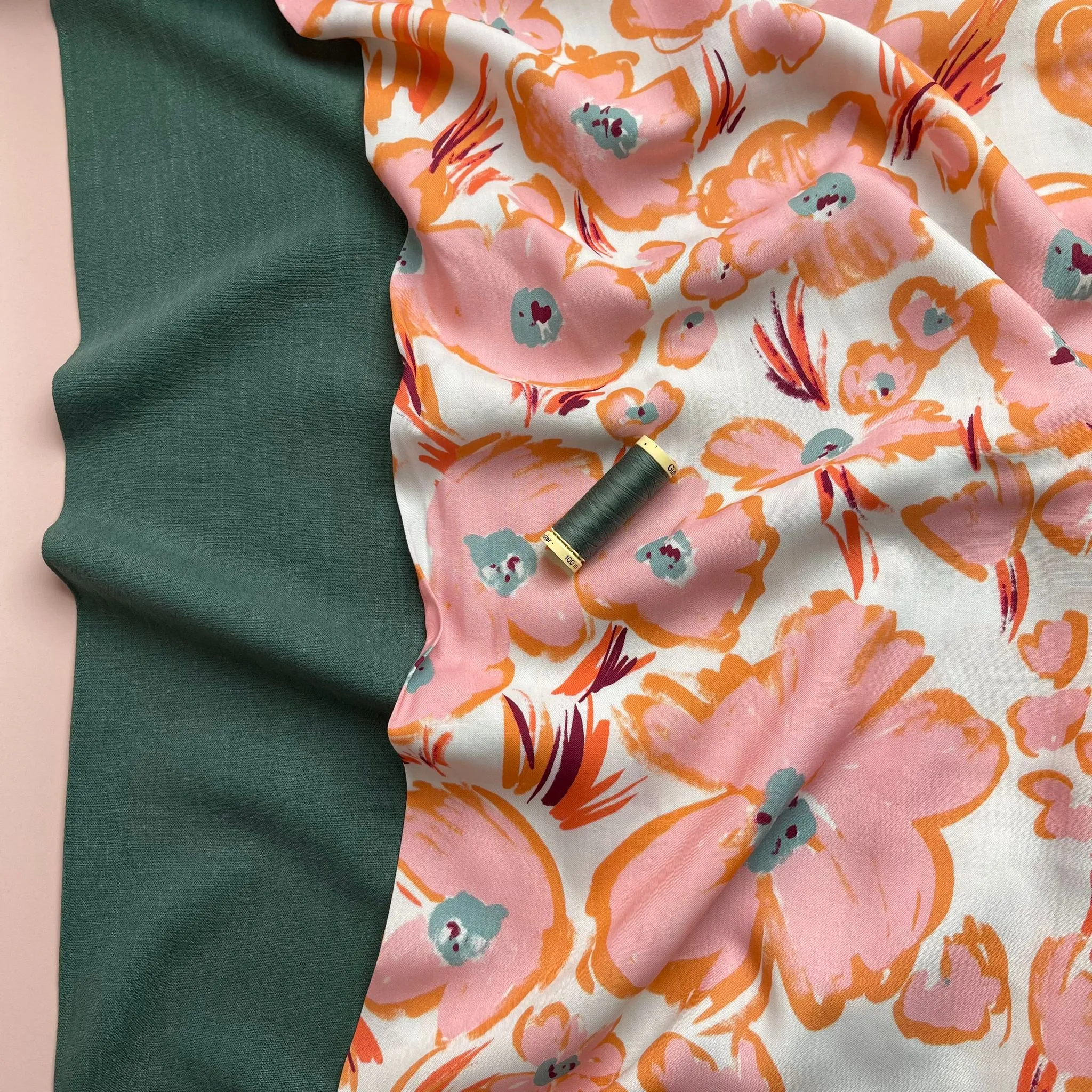 REMNANT 1.20 Metres - Flow Bottle Green Viscose Linen Blend Dress Fabric