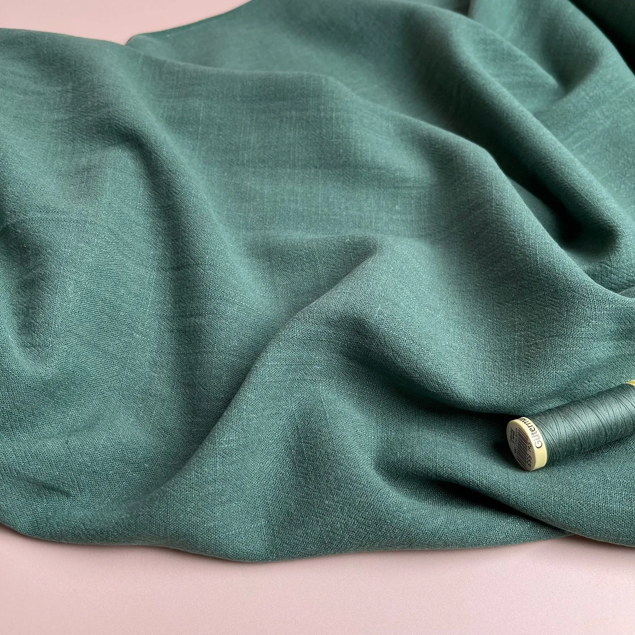 REMNANT 1.20 Metres - Flow Bottle Green Viscose Linen Blend Dress Fabric