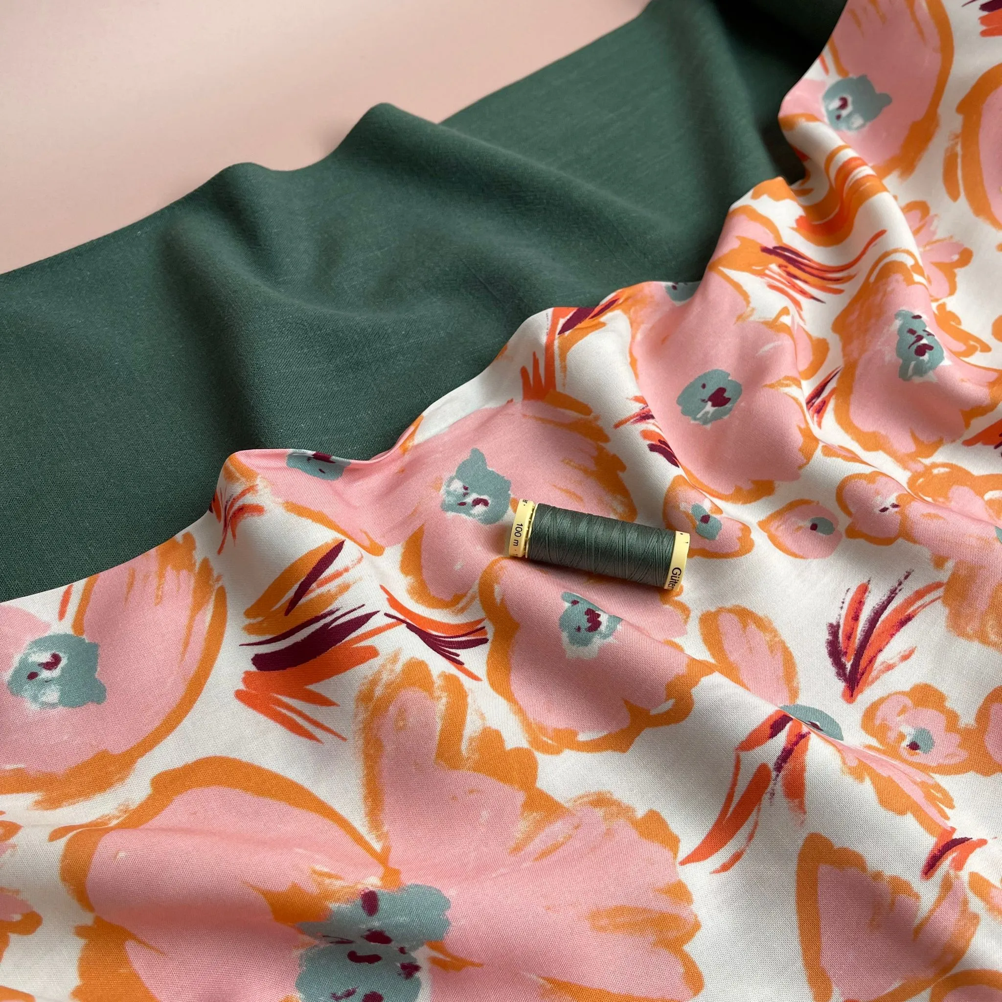 REMNANT 1.20 Metres - Flow Bottle Green Viscose Linen Blend Dress Fabric