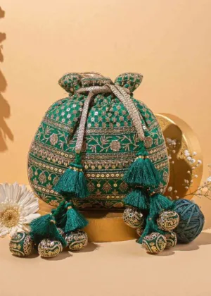 Resham green potli