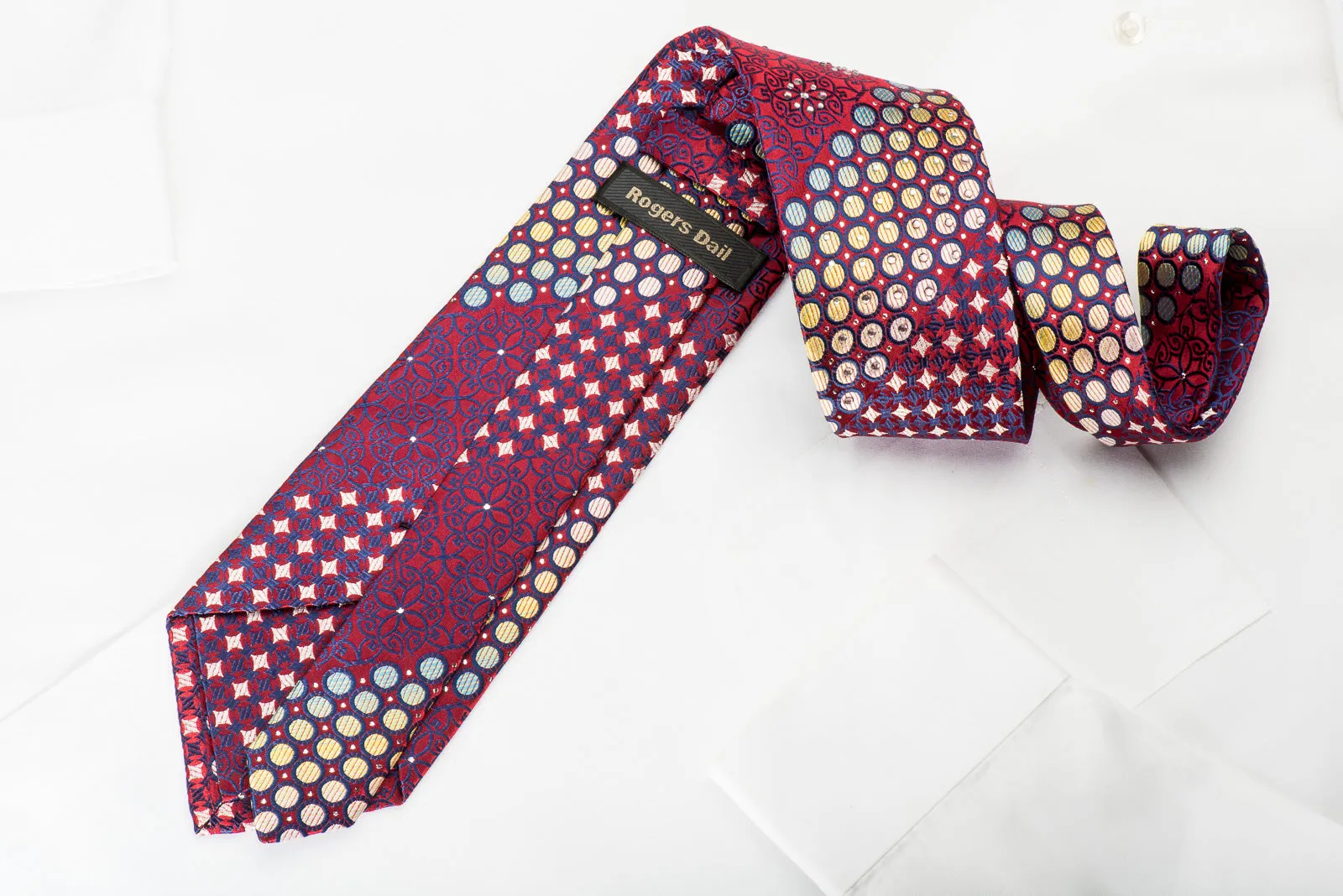 Rogers Dail Rhinestone Silk Necktie Dots On Burgundy With Silver Sparkles