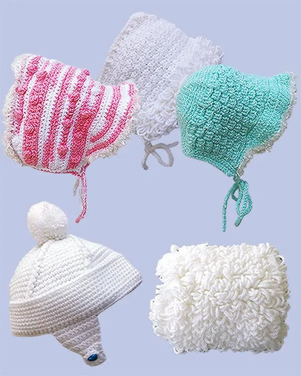 Snuggly Cap, Bonnets, and Muffler Crochet Pattern