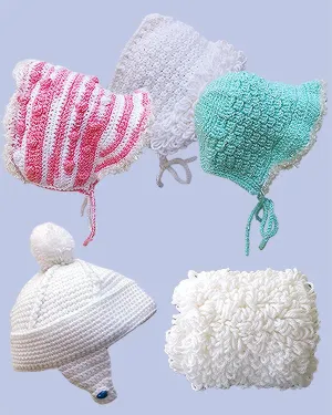 Snuggly Cap, Bonnets, and Muffler Crochet Pattern