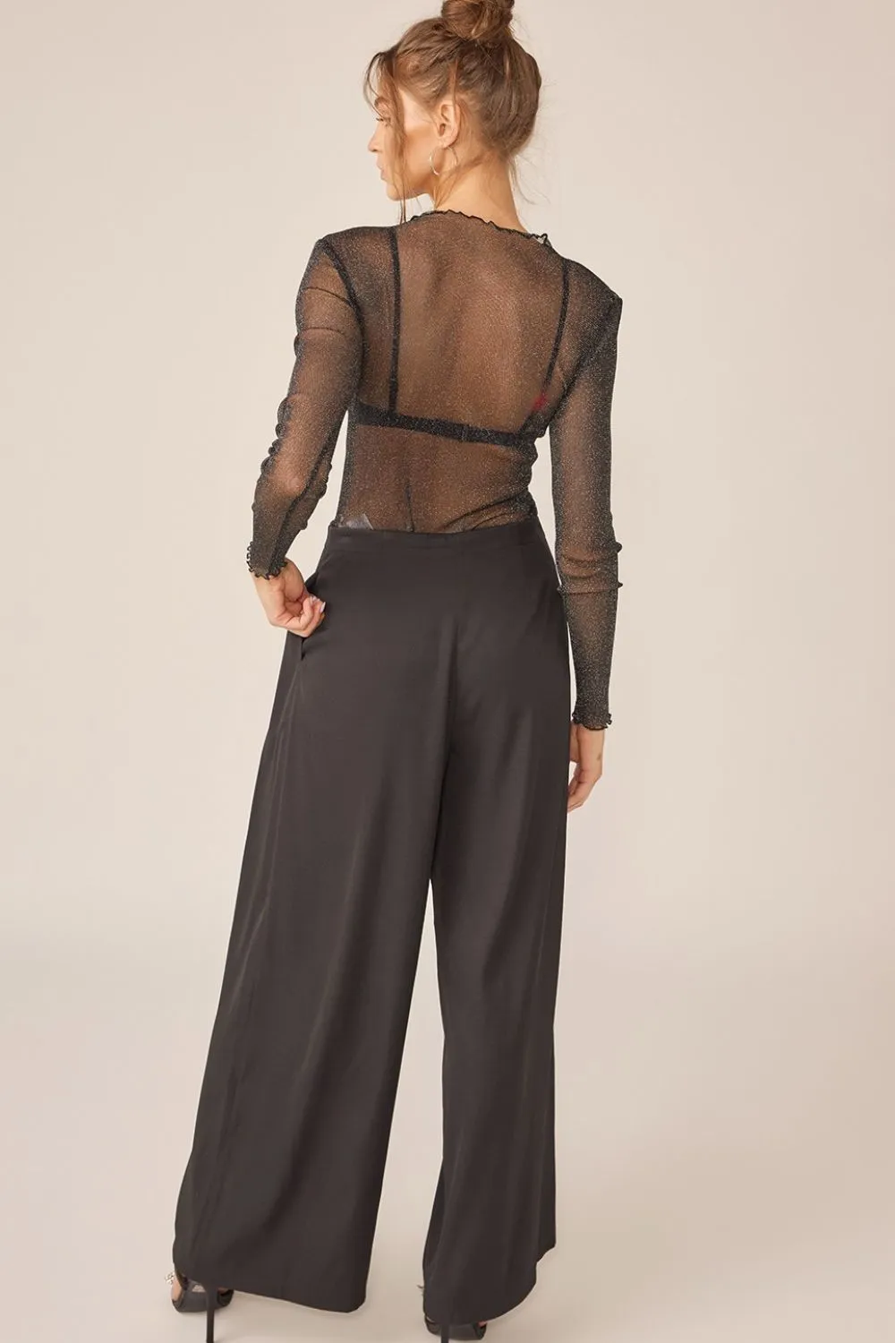 Sparkling Glitter Long Sleeve Sheer Top