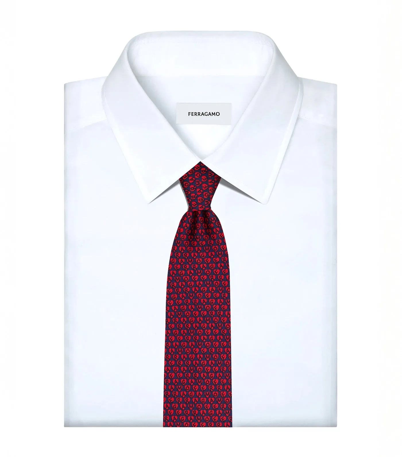 Stamp Print Silk Tie Dark Blue/Red