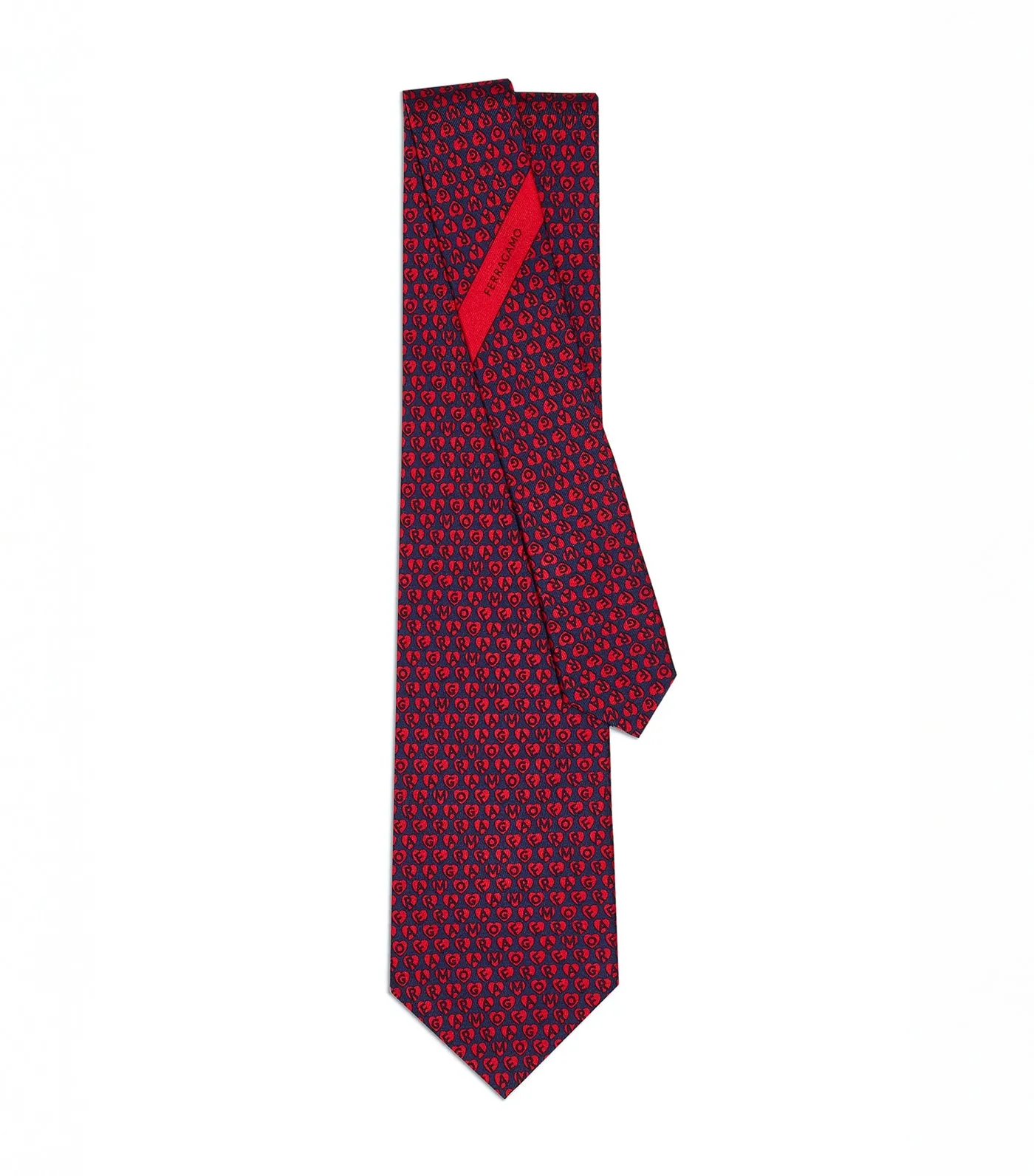 Stamp Print Silk Tie Dark Blue/Red