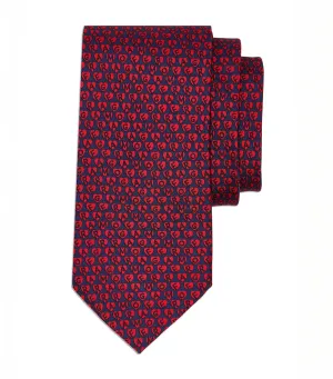 Stamp Print Silk Tie Dark Blue/Red