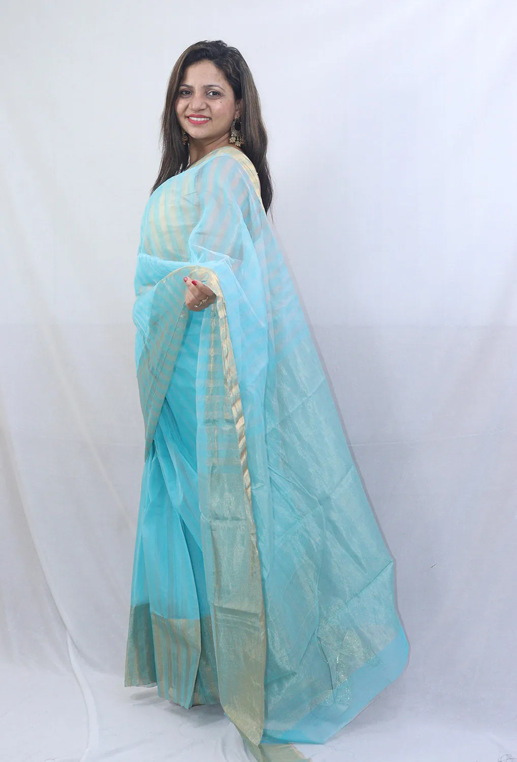 Stunning Blue Handloom Chanderi Cotton Silk Saree - Perfect for Any Occasion!