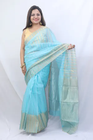 Stunning Blue Handloom Chanderi Cotton Silk Saree - Perfect for Any Occasion!