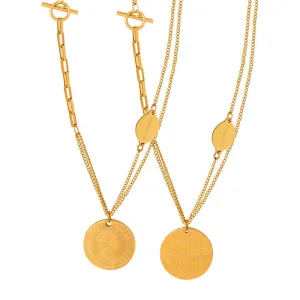 Stylish Geometric Titanium Steel Necklace with Double-Layer Design