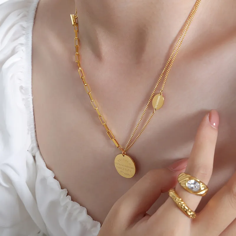 Stylish Geometric Titanium Steel Necklace with Double-Layer Design