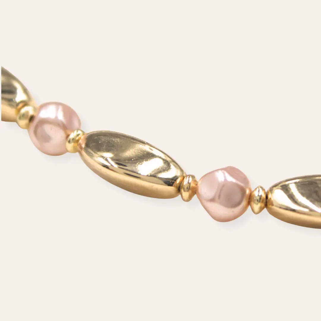 TFC Long Bold Bead with Pink Pearls Gold Plated Necklace