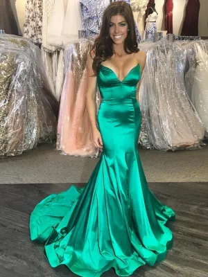 Trumpet/Mermaid Spaghetti Straps Hunter Long Prom Dresses Evening Gowns SED416