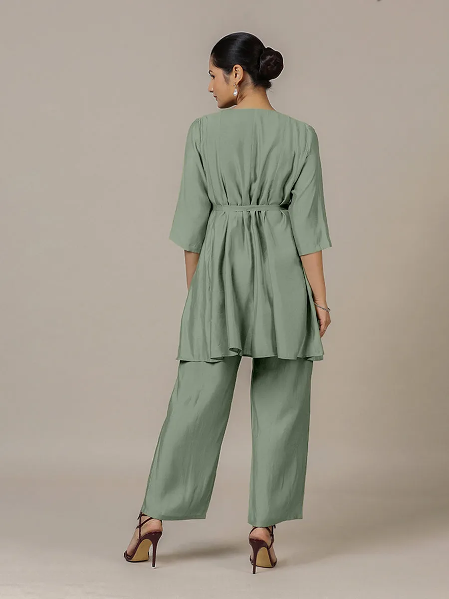 Tuhi x Rozaana | A Line Kurta in Mint Green with Thread Work | Coords or Only Kurta