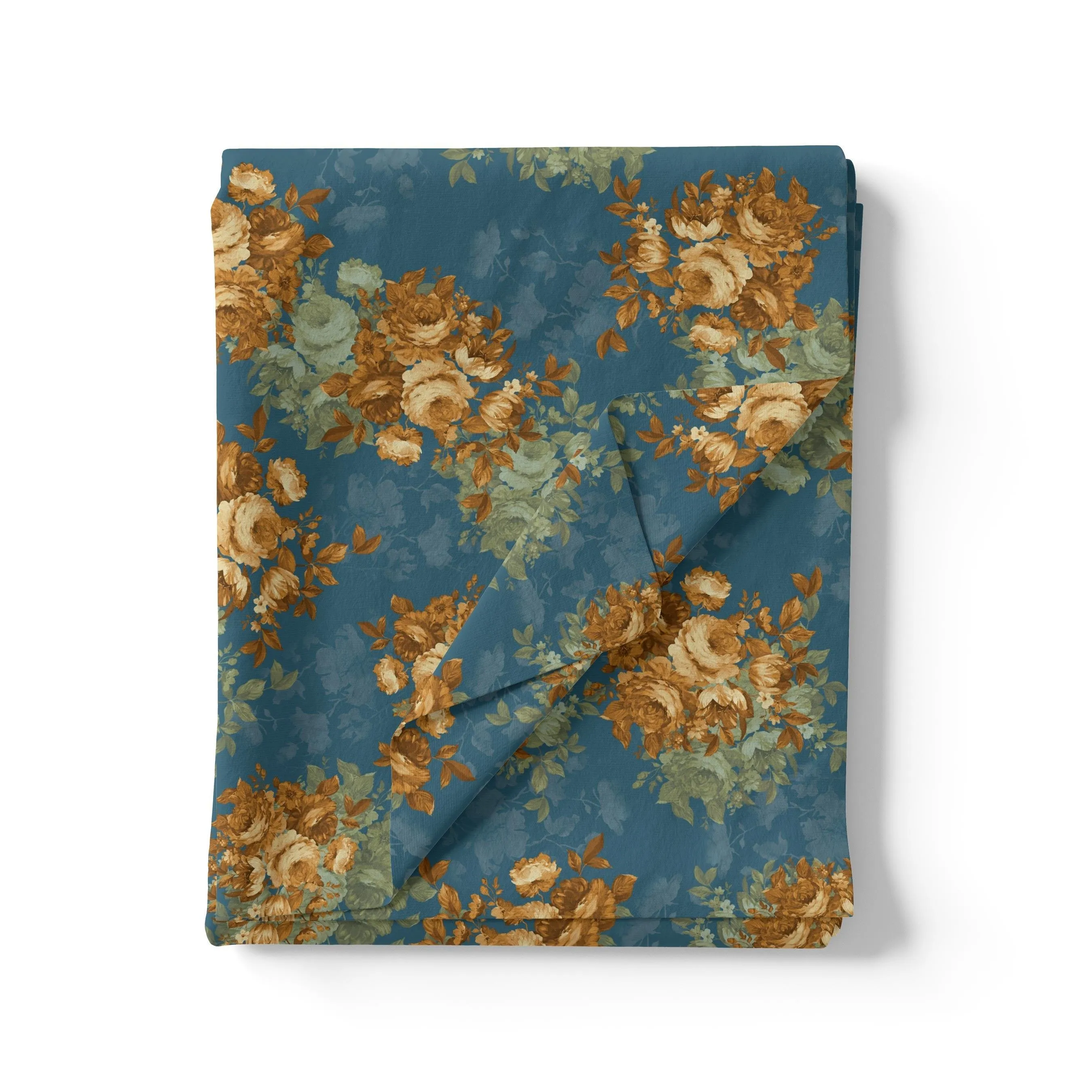 Vintage Bright Gray Background With Golden Rose Digital Printed Fabric