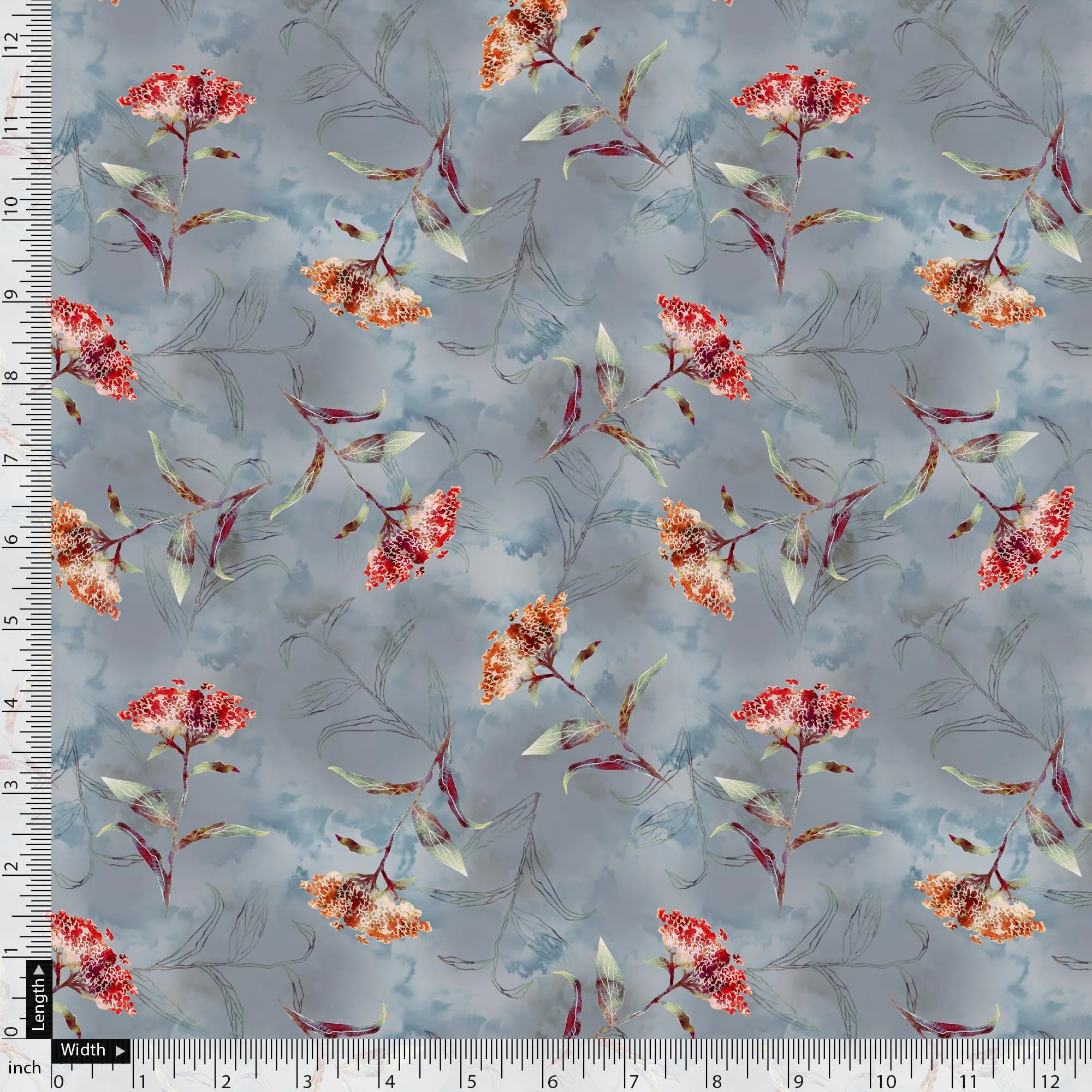 Watercolour Brown And Gray Colour Colico Flower Digital Printed Fabric