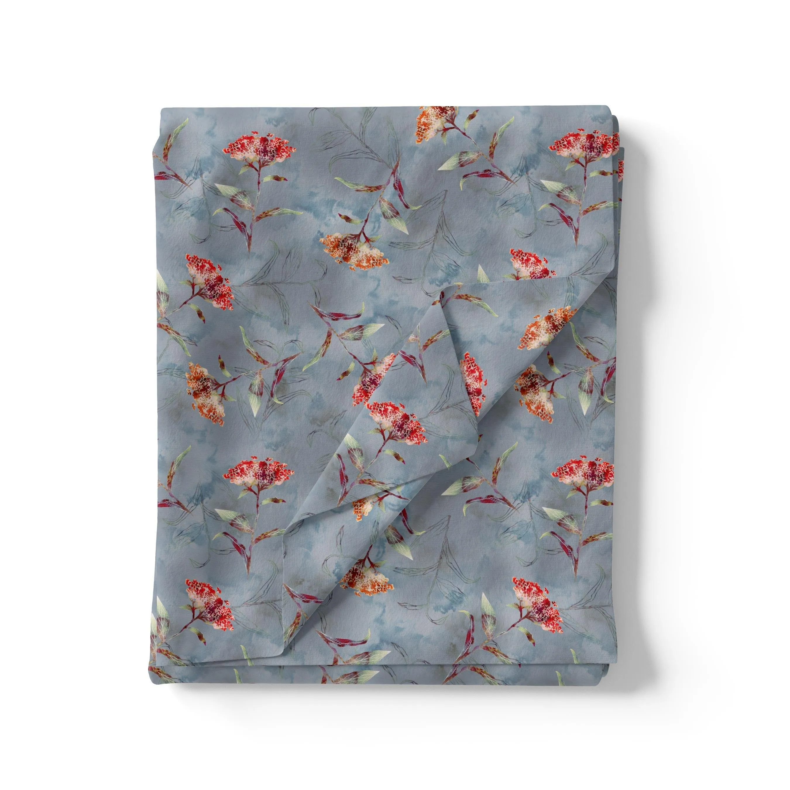 Watercolour Brown And Gray Colour Colico Flower Digital Printed Fabric