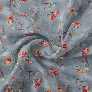 Watercolour Brown And Gray Colour Colico Flower Digital Printed Fabric