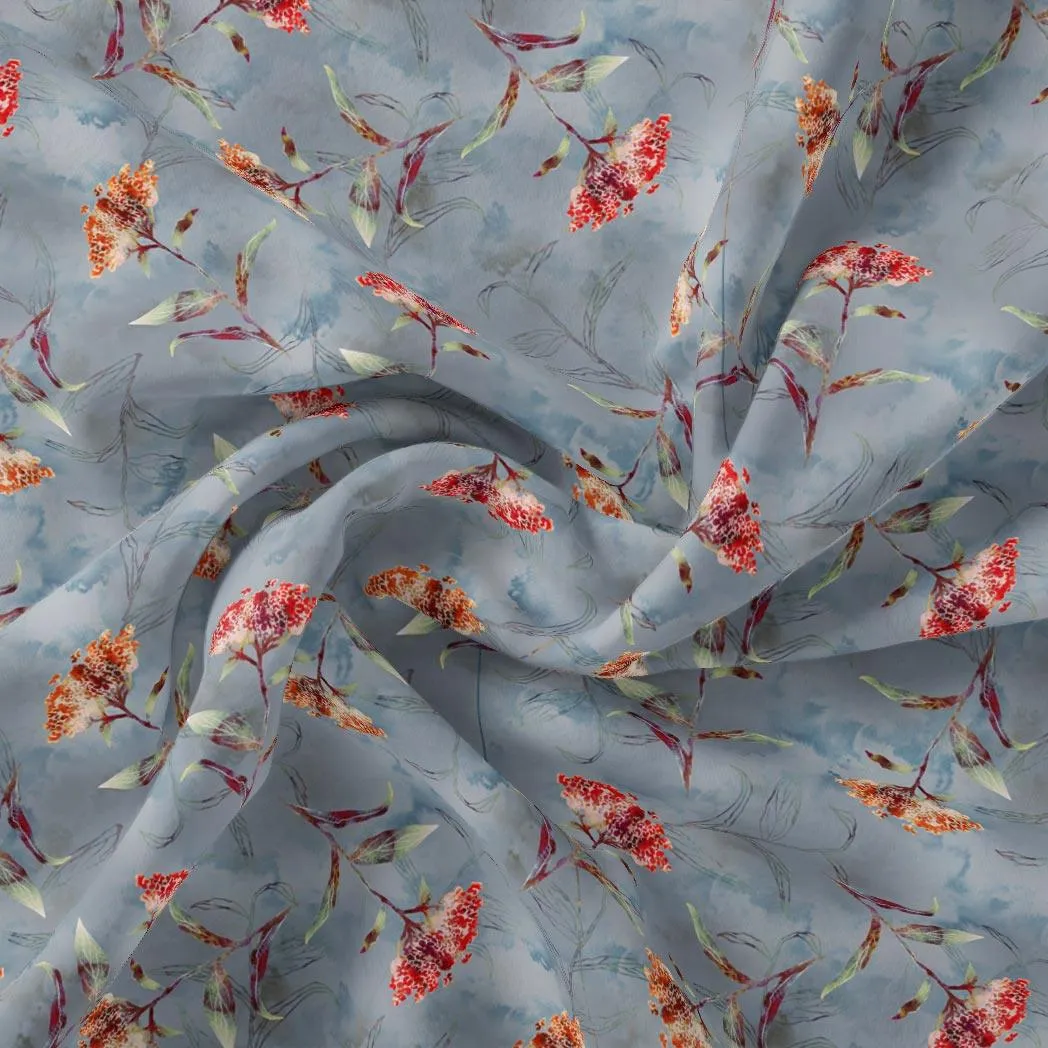 Watercolour Brown And Gray Colour Colico Flower Digital Printed Fabric